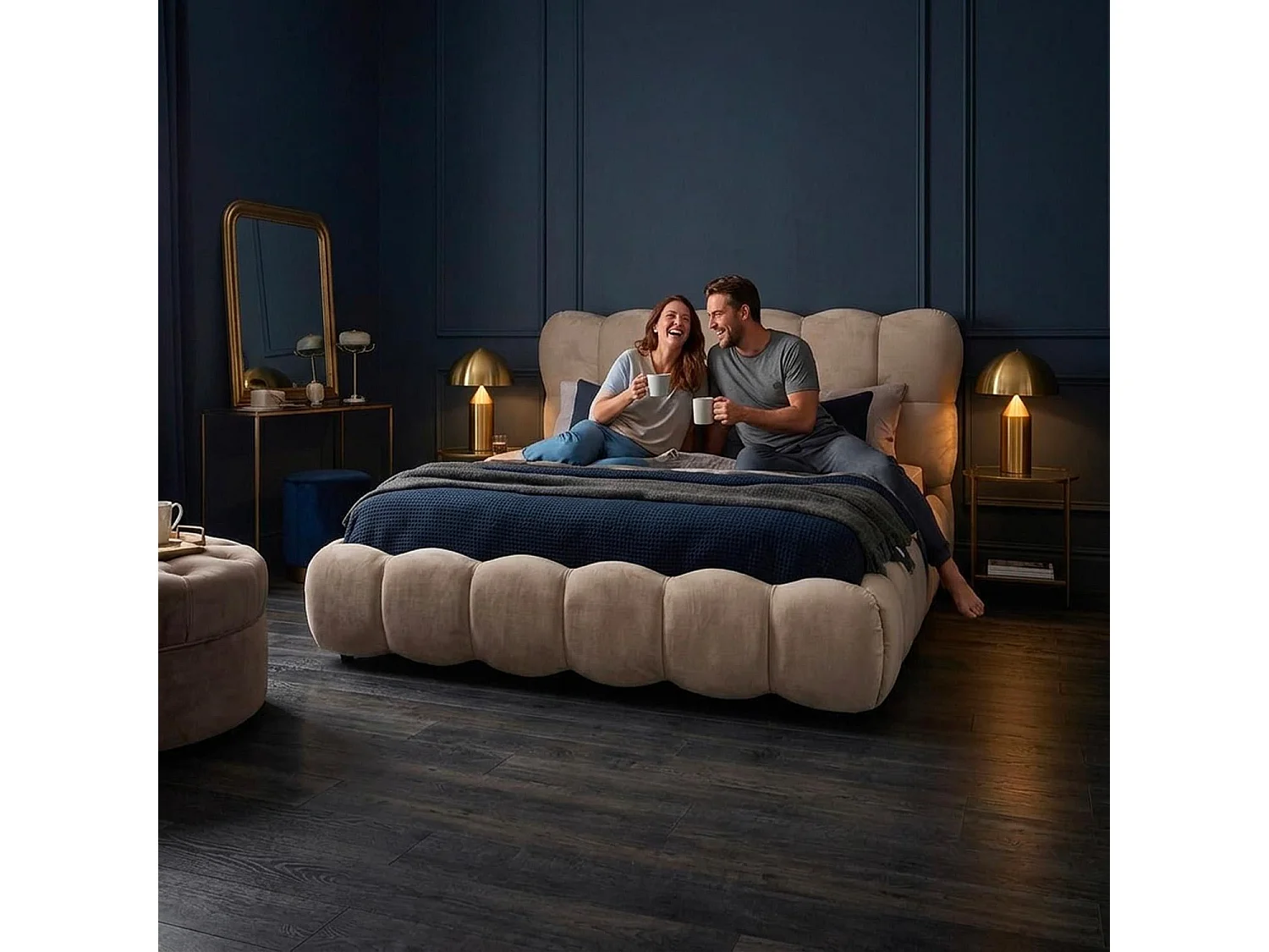 Pack Lit-coffre design boule Bilbola + Matelas Bedream 180x200cm Velours Taupe