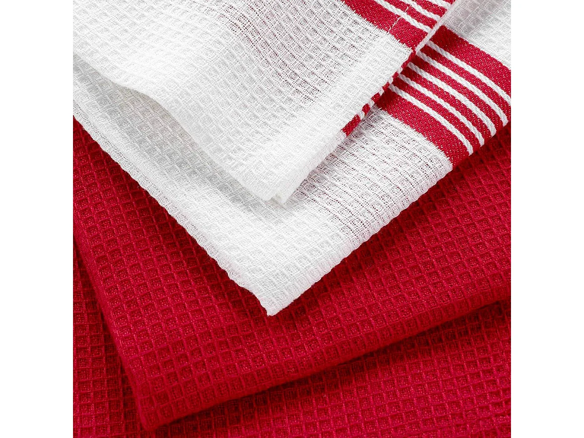 Lot de 2 Torchons Nid d'Abeille "Suzette" 50x70cm Rouge