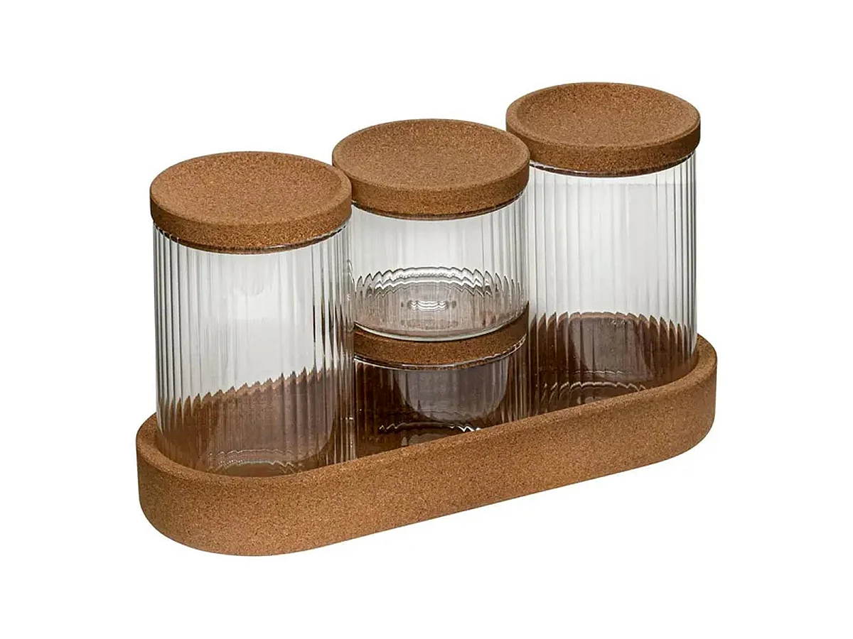 Lot de 4 Pots Avec Plateau "Liège" 26cm Marron
