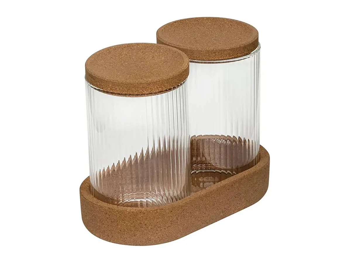 Lot de 2 Pots Avec Plateau "Liège" 17cm Marron