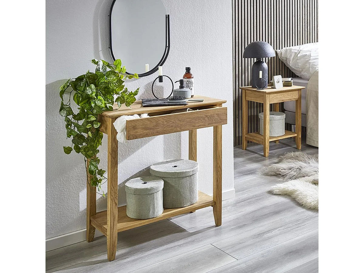 Console en Bois Avec Tiroir "Mani" 75cm Chêne
