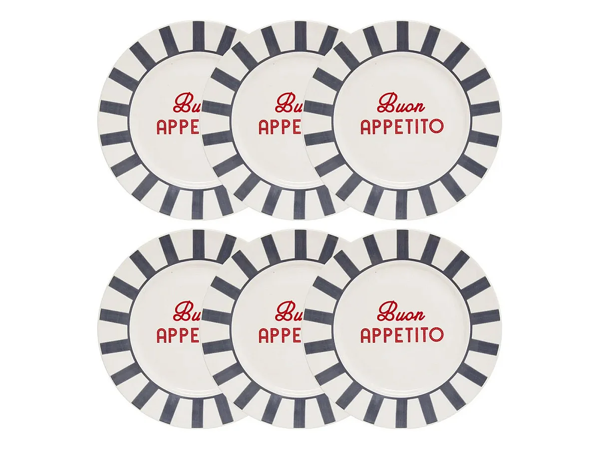 Lot de 6 Assiettes Plates "Della Pasta" 26cm Multicolore