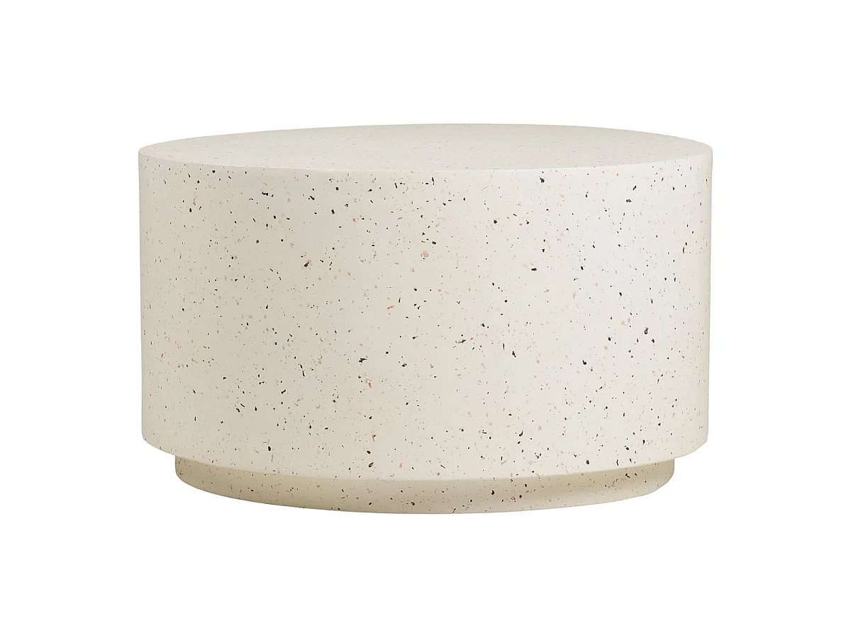 Table basse ronde en fibre d'argile blanche et aspect terrazzo - FIBRALYS