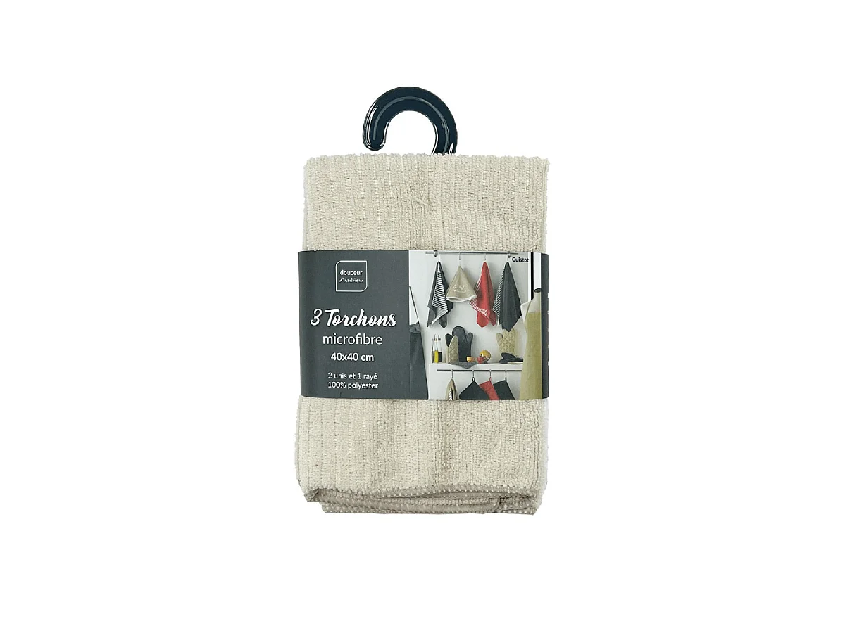 Lot de 3 Torchons Microfibre "Cuistot" 40x40cm Lin