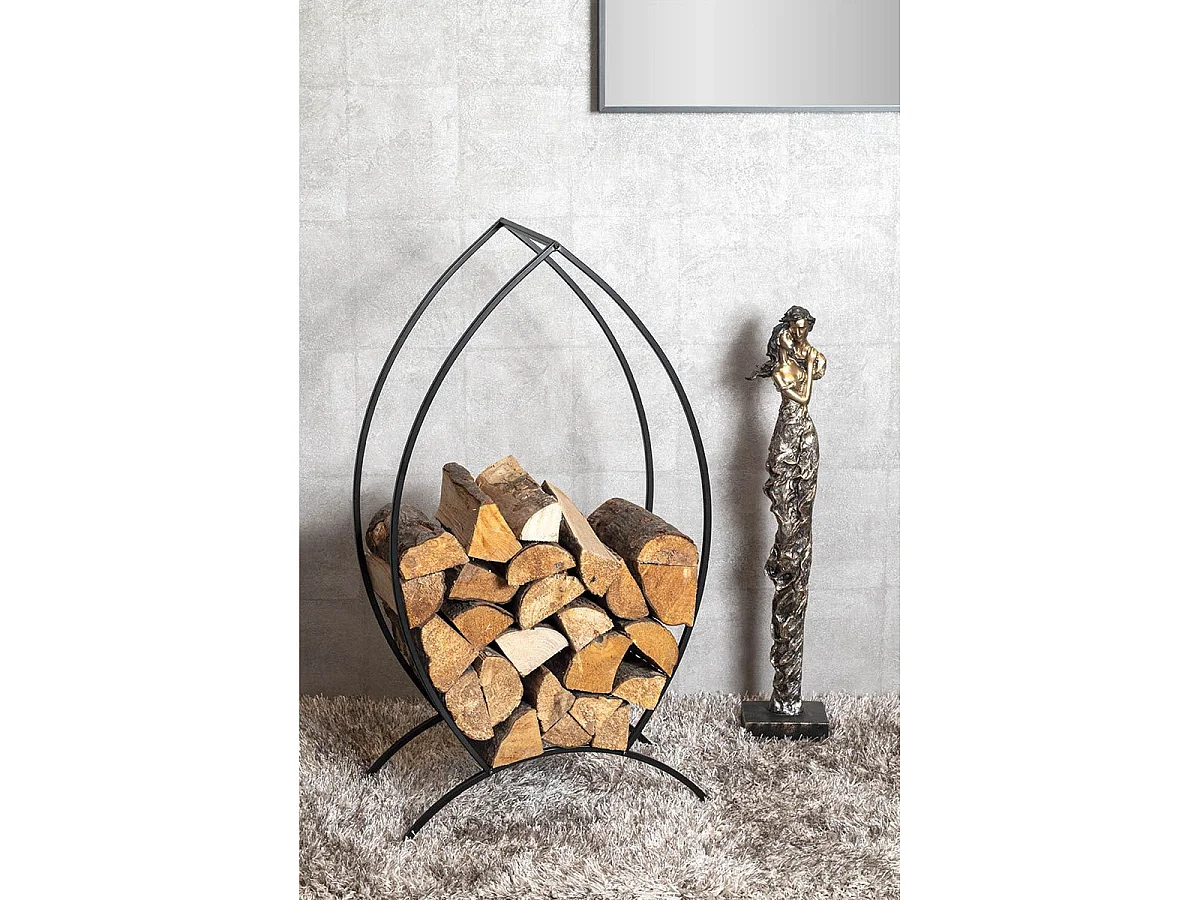 Range-Bûches Métal "Flamme" 80cm Noir