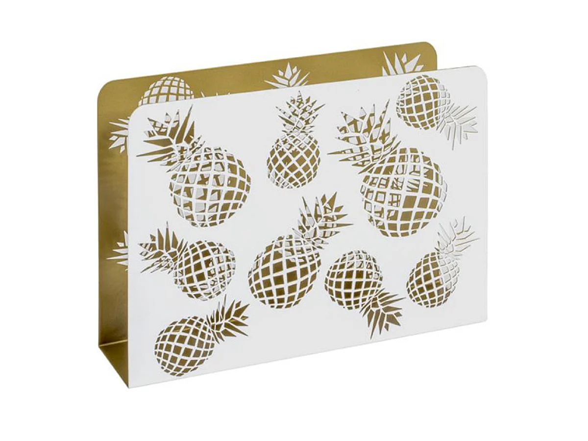 Porte-Revues en Métal "Ananas" 35cm Blanc & Or