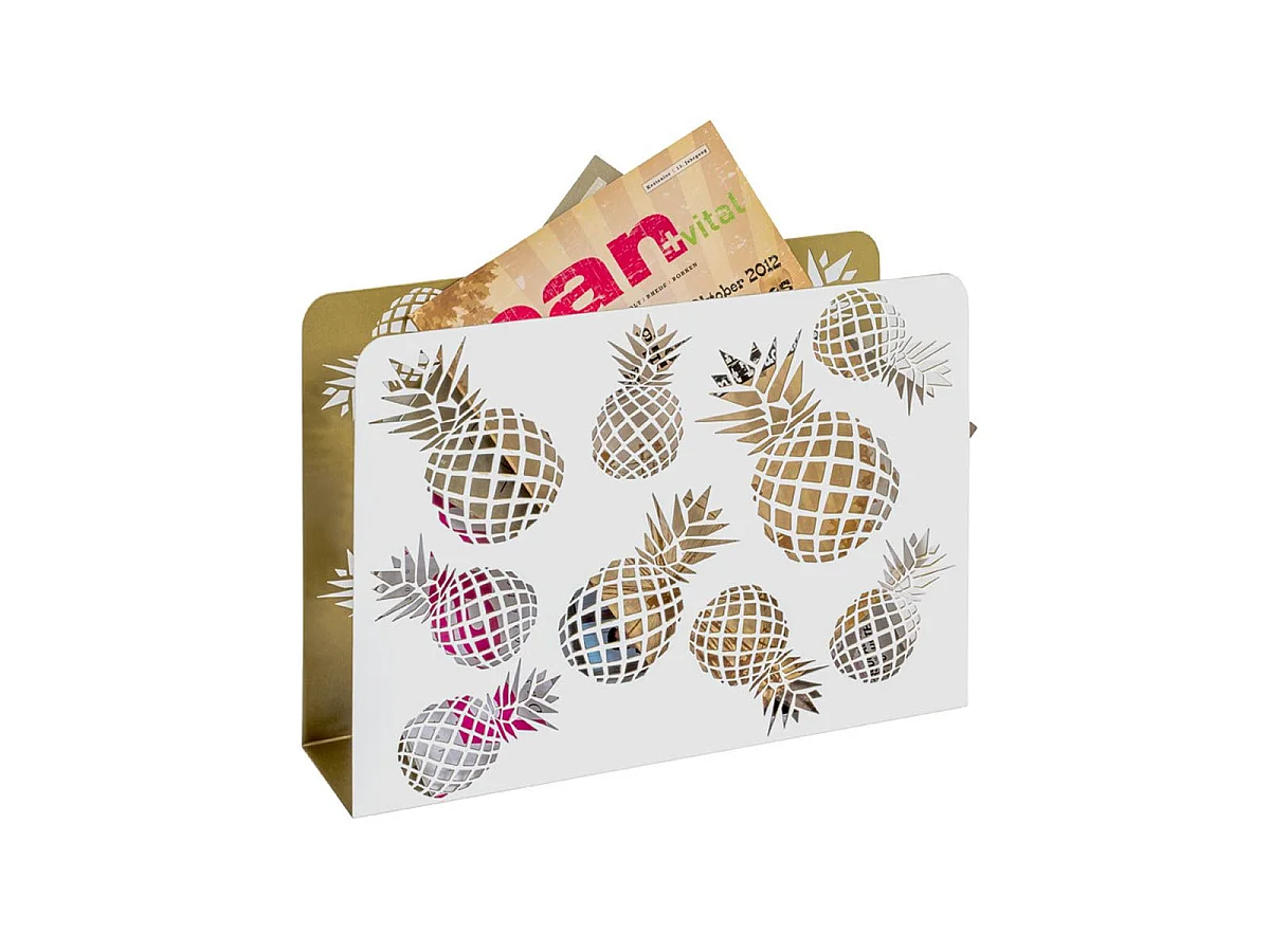 Porte-Revues en Métal "Ananas" 35cm Blanc & Or