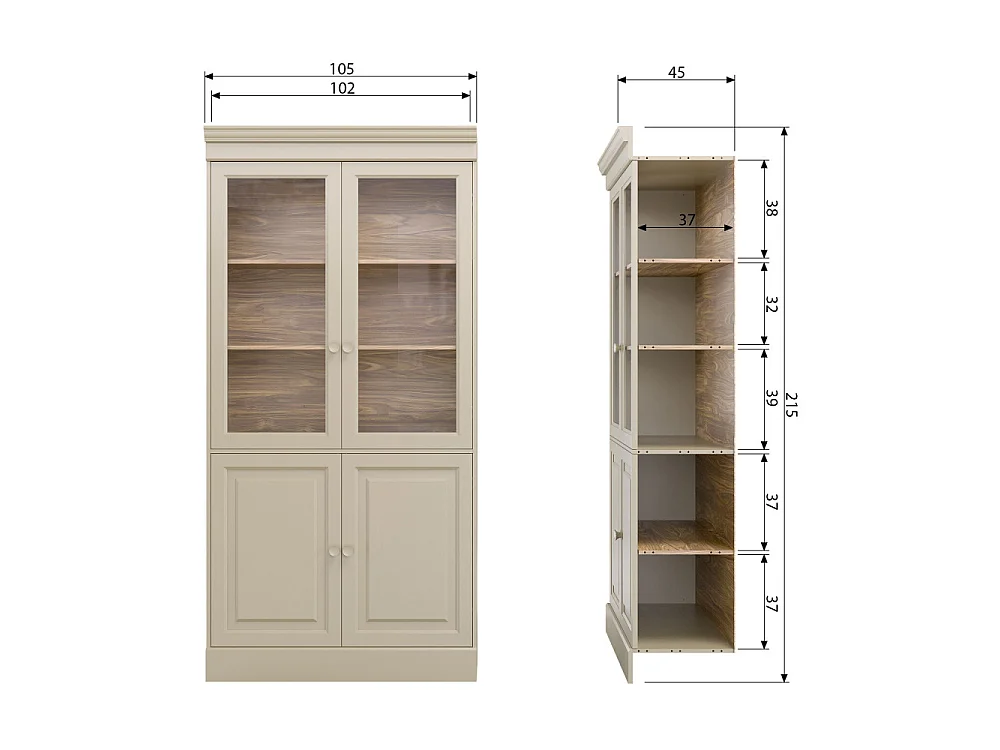 Vitrine 4 portes en pin CHOW
