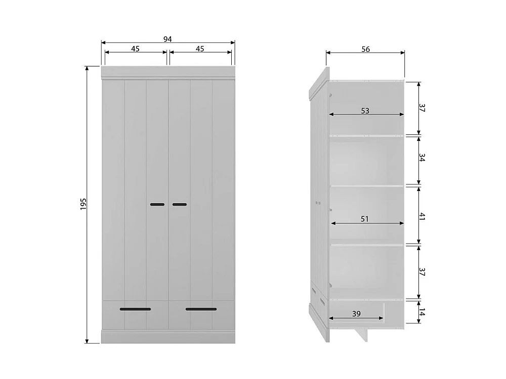 Armoire 2 portes 2 tiroirs en pin CONNECT