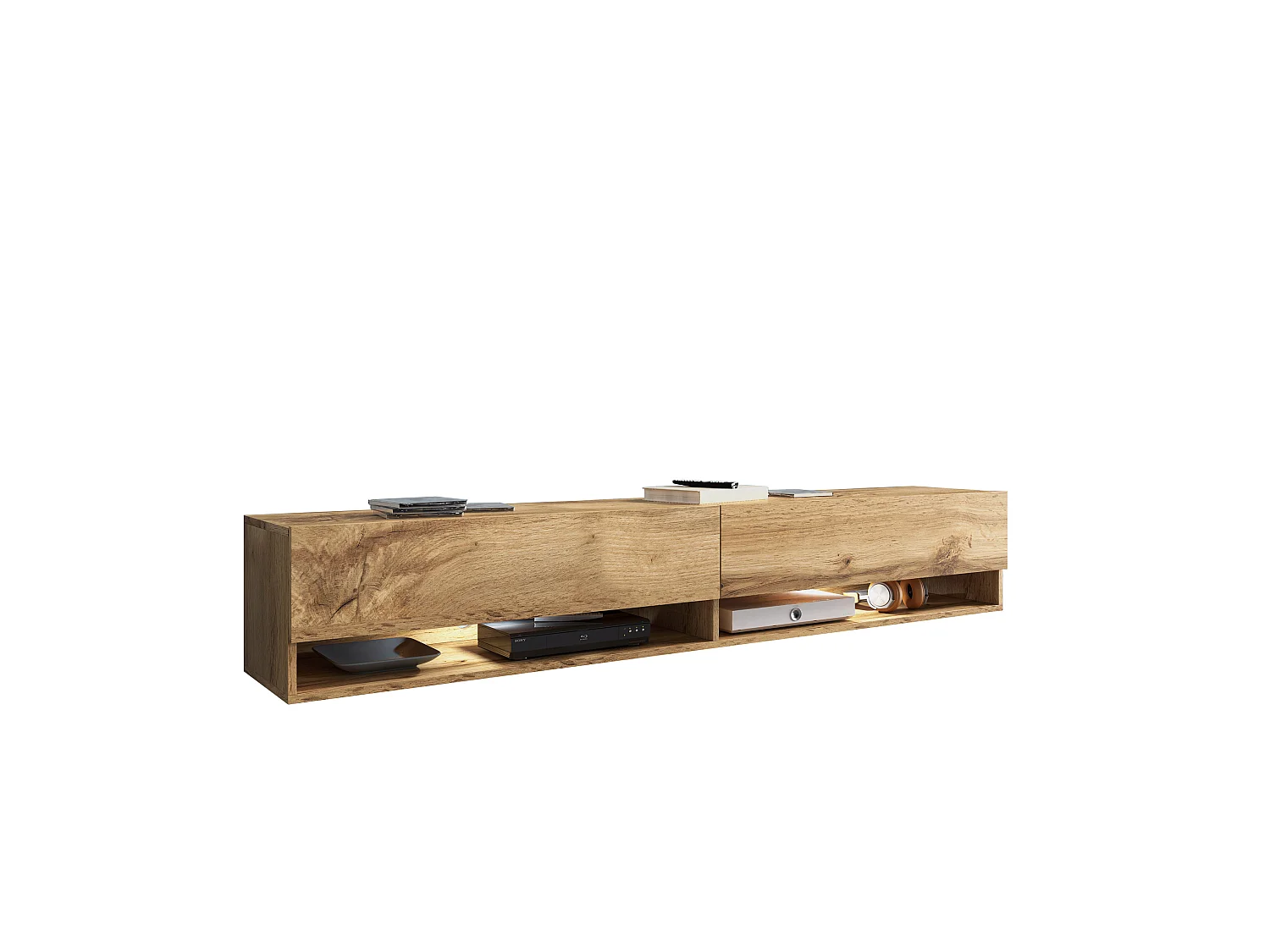 TV-Schrank 180x30x33 cm, Lowboard, mit Türen und Offene Nischen, Farbe: Wotan Eiche