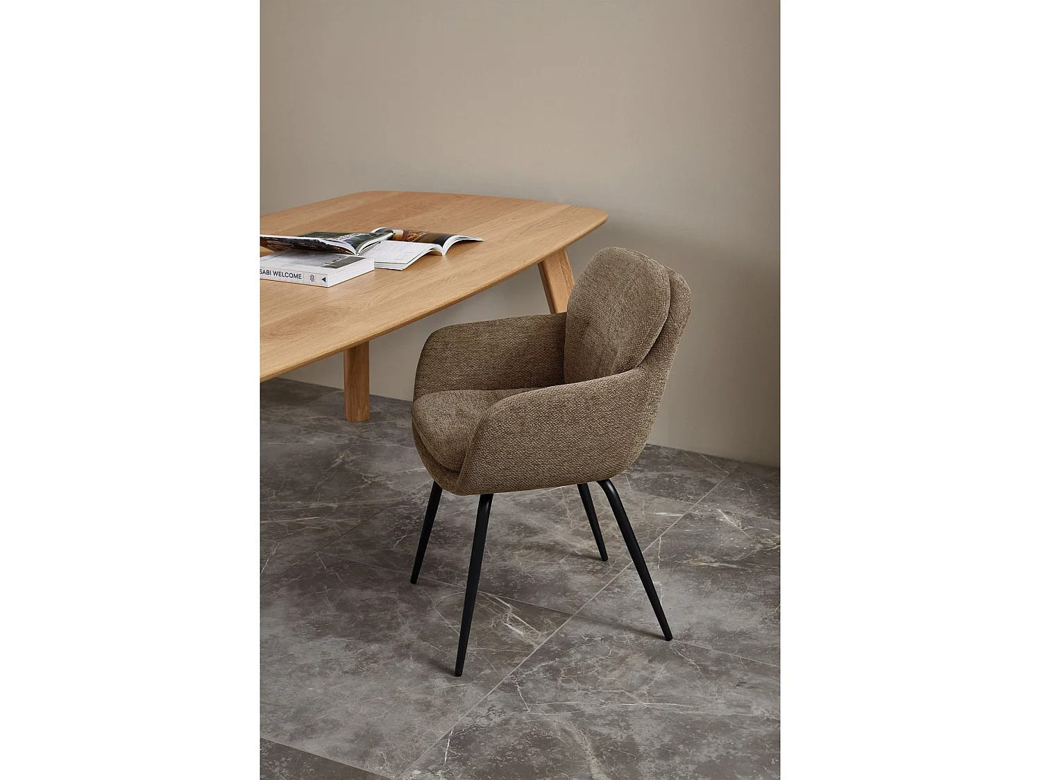 Lot de 2 chaises de table en tissu chenille RUNA