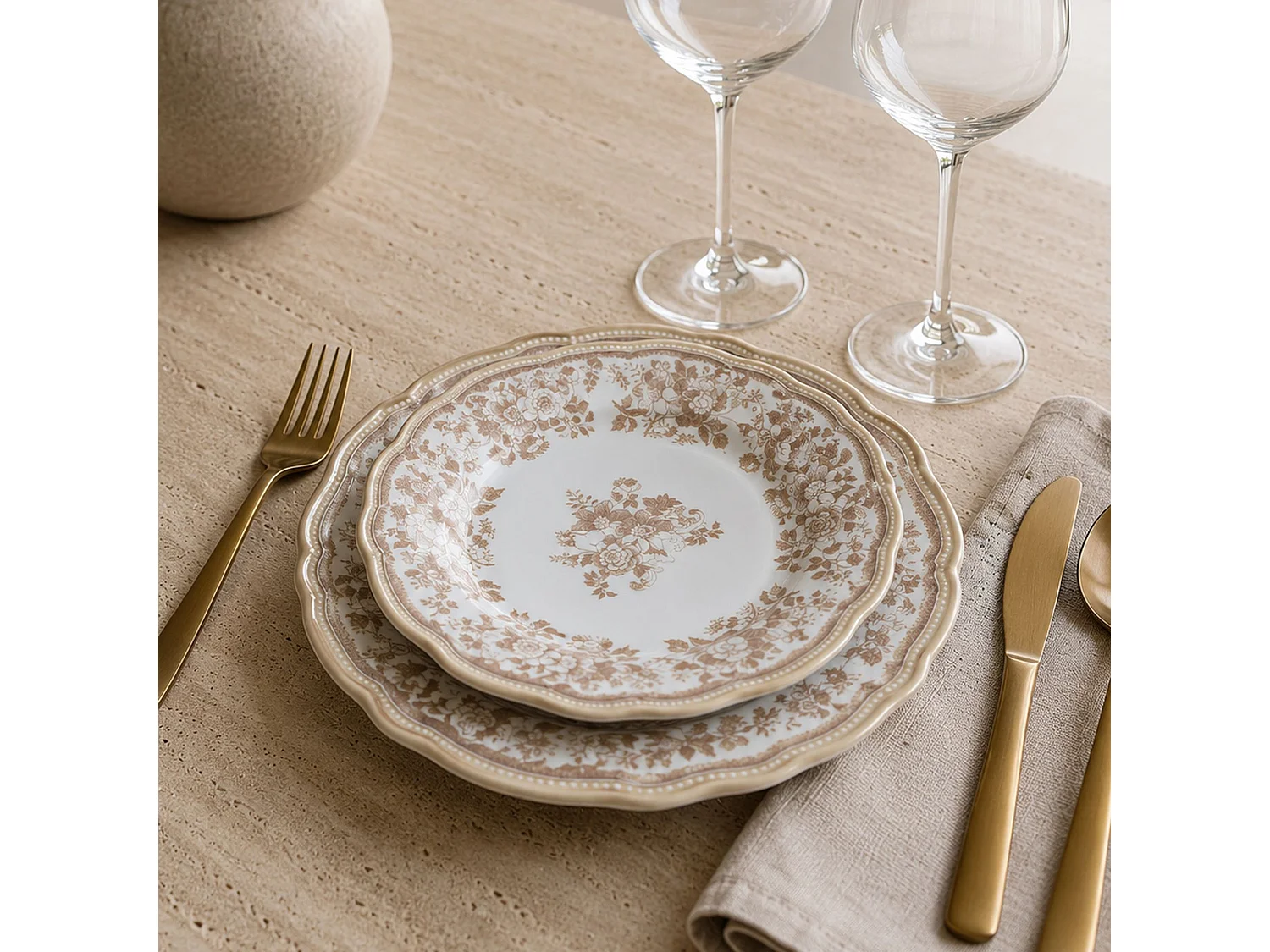 Novastyl - Lot 6 Assiettes à Dessert Faustine 20cm En Grès Miel