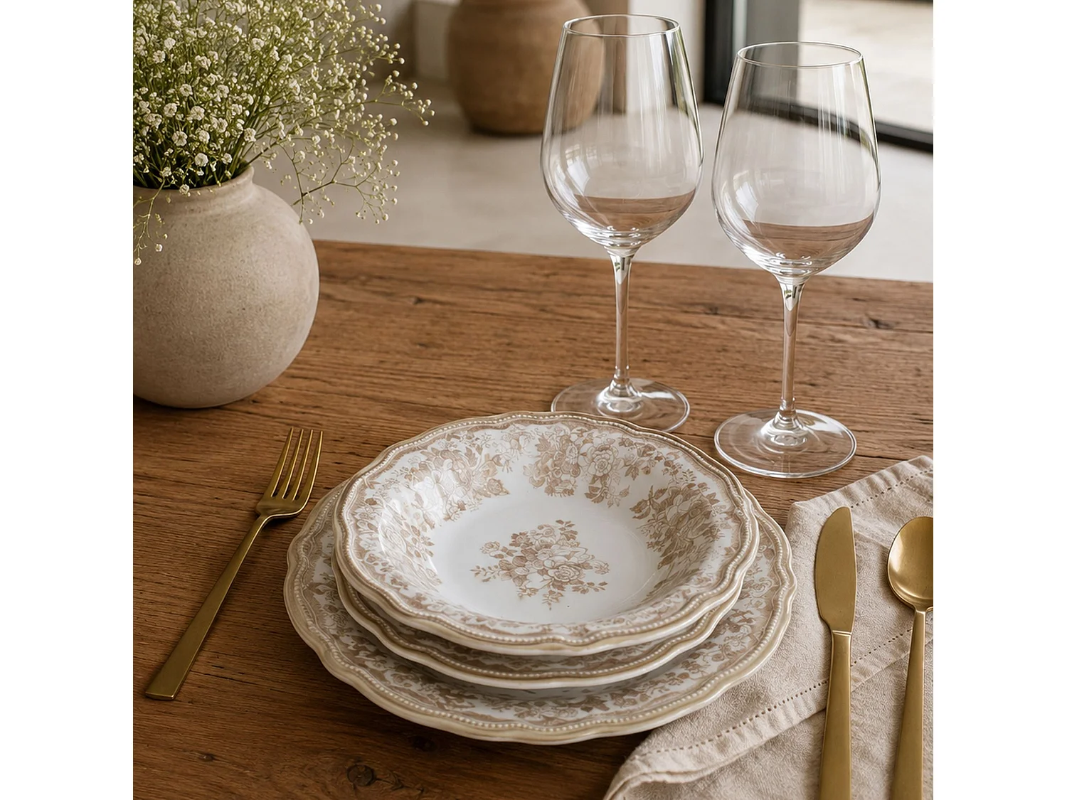 Novastyl - Lot 6 Assiettes à Dessert Faustine 20cm En Grès Miel