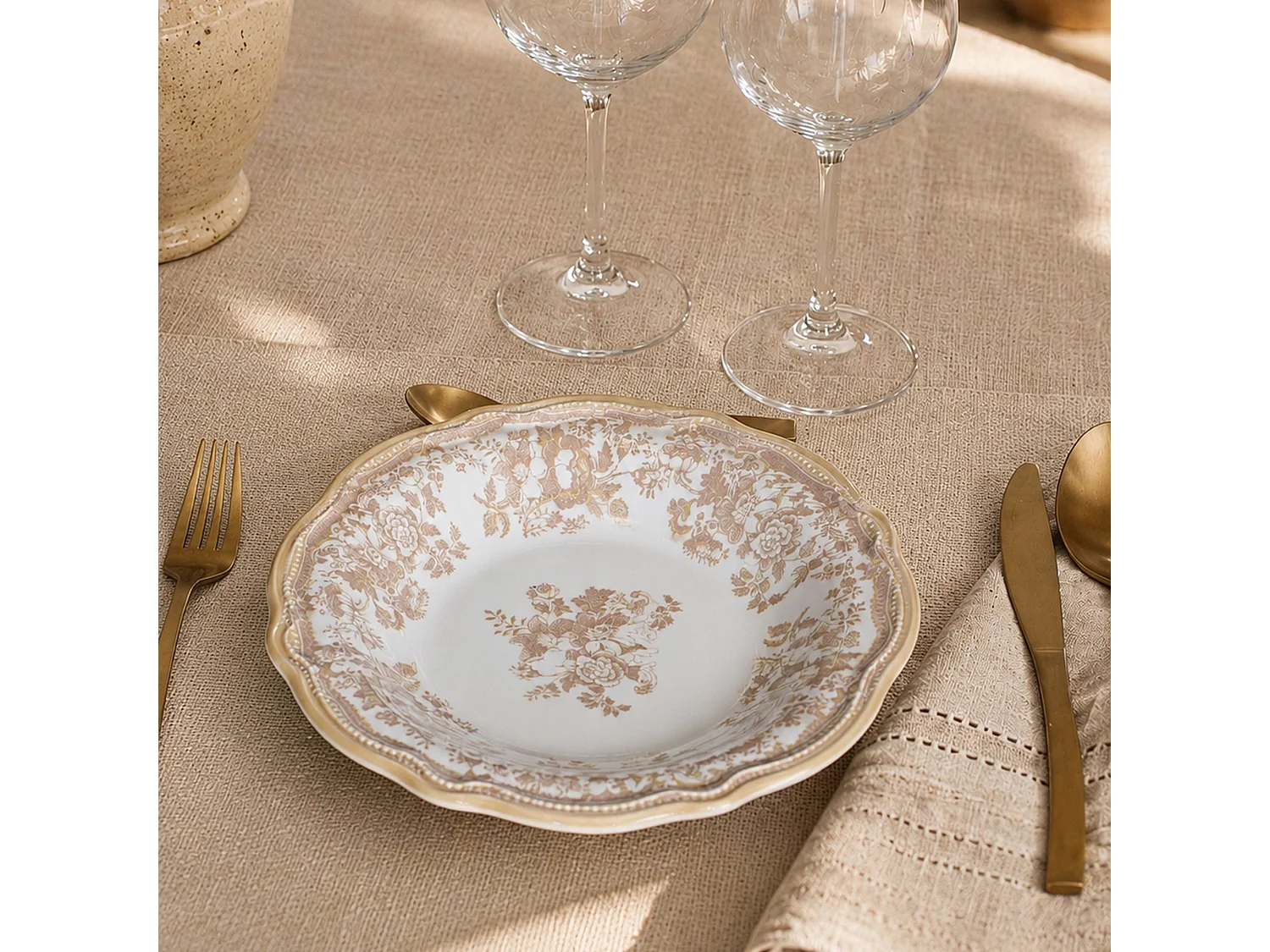 Novastyl - Lot 6 Assiettes Creuses Faustine 22cm En Grès Miel