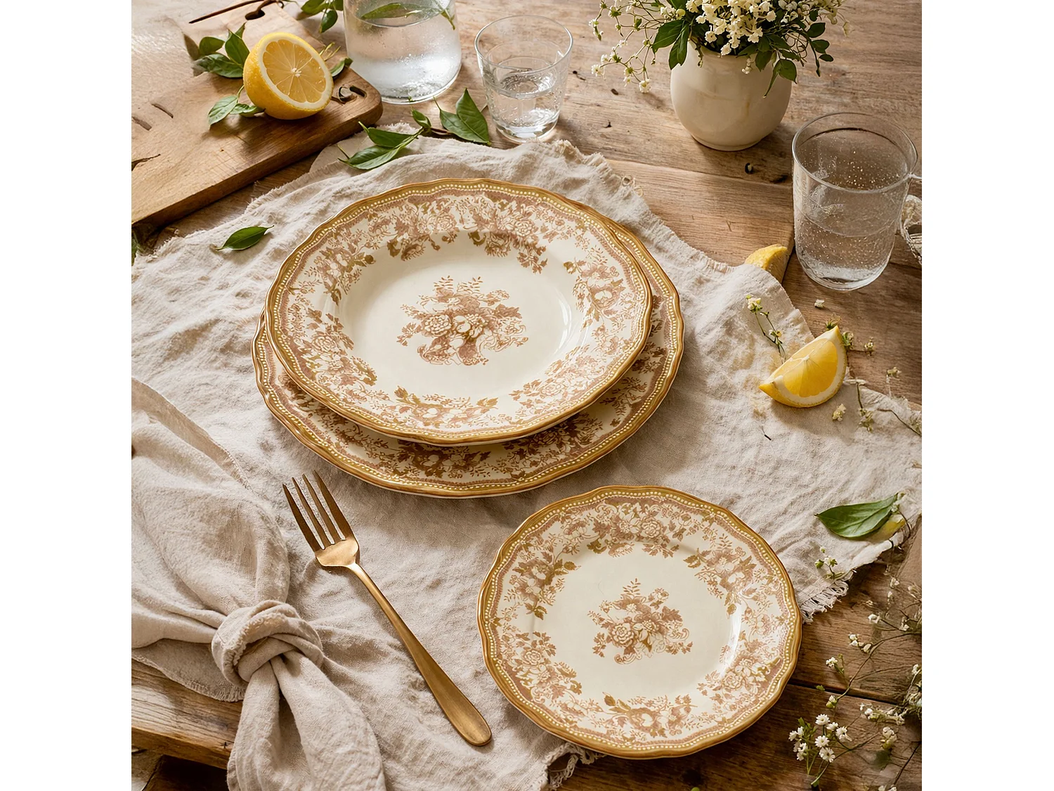 Novastyl - Lot 6 Assiettes Creuses Faustine 22cm En Grès Miel