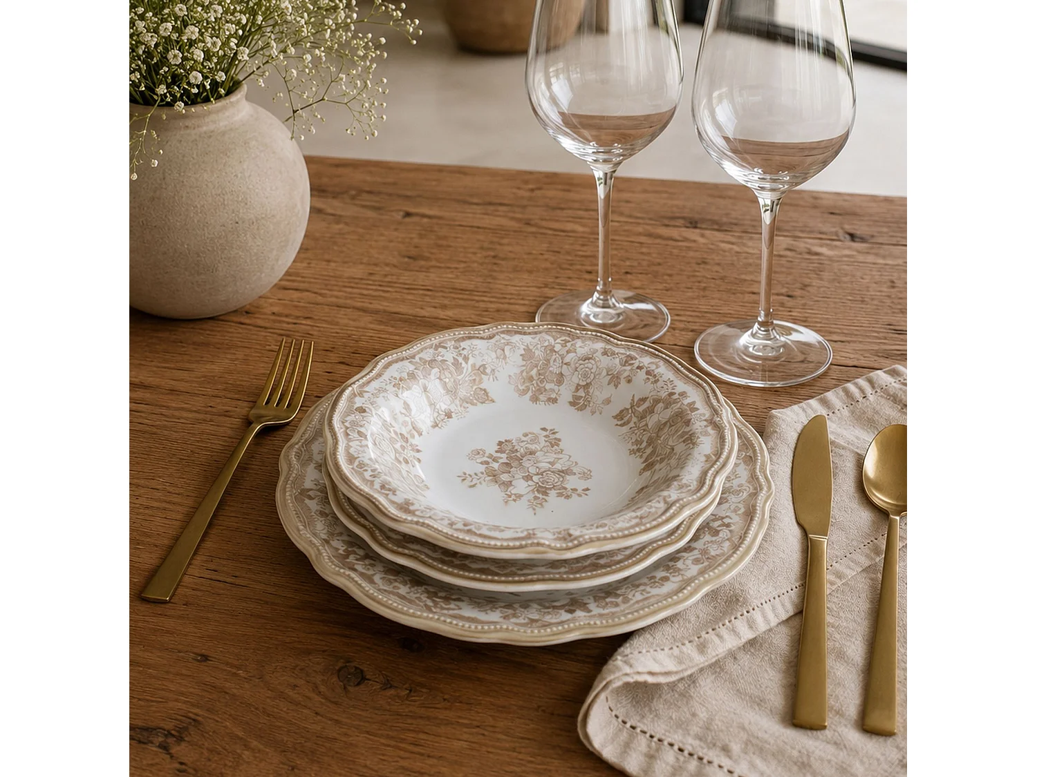 Novastyl - Lot 6 Assiettes Creuses Faustine 22cm En Grès Miel