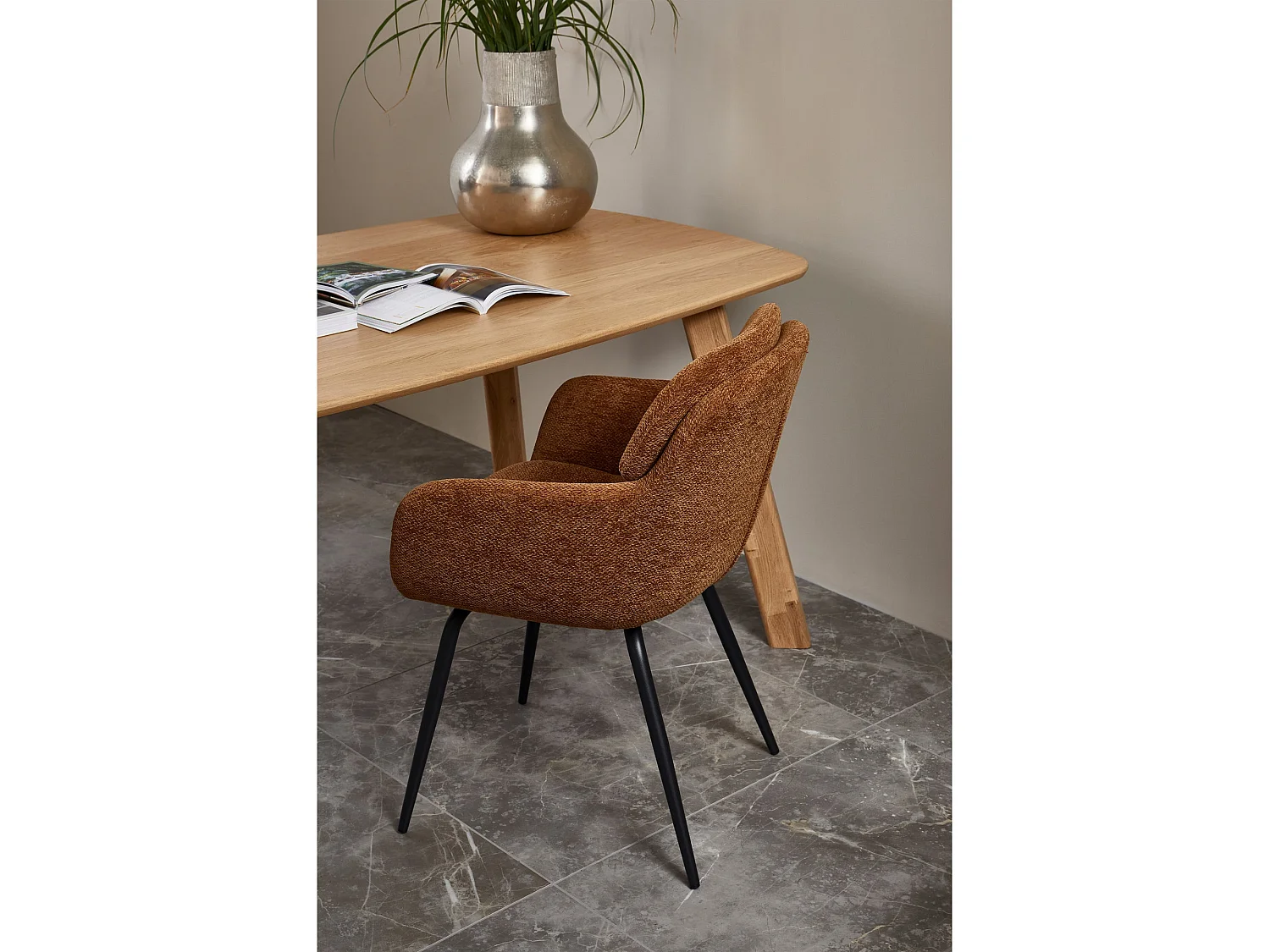 Lot de 2 chaises de table en tissu chenille RUNA