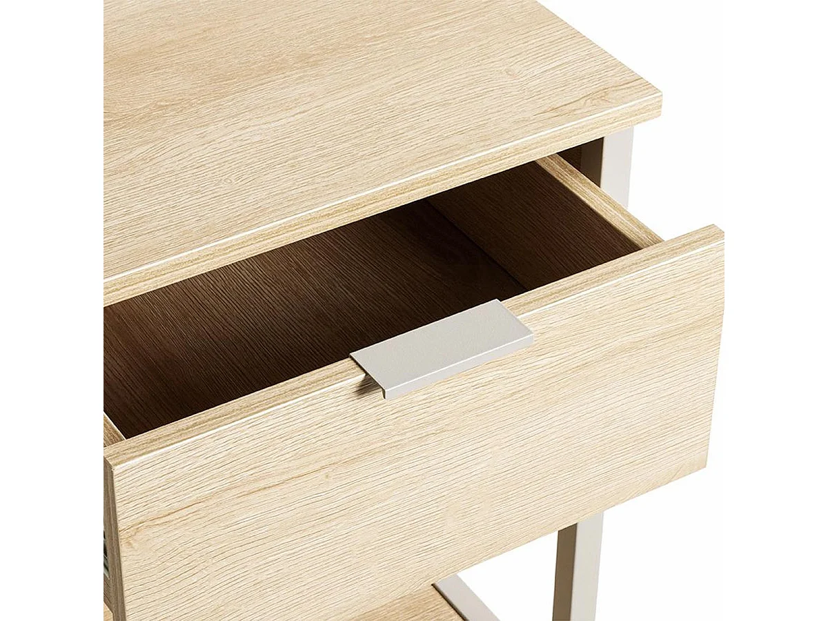 Table de Chevet Avec Tiroir "Burga" 55cm Naturel & Gris