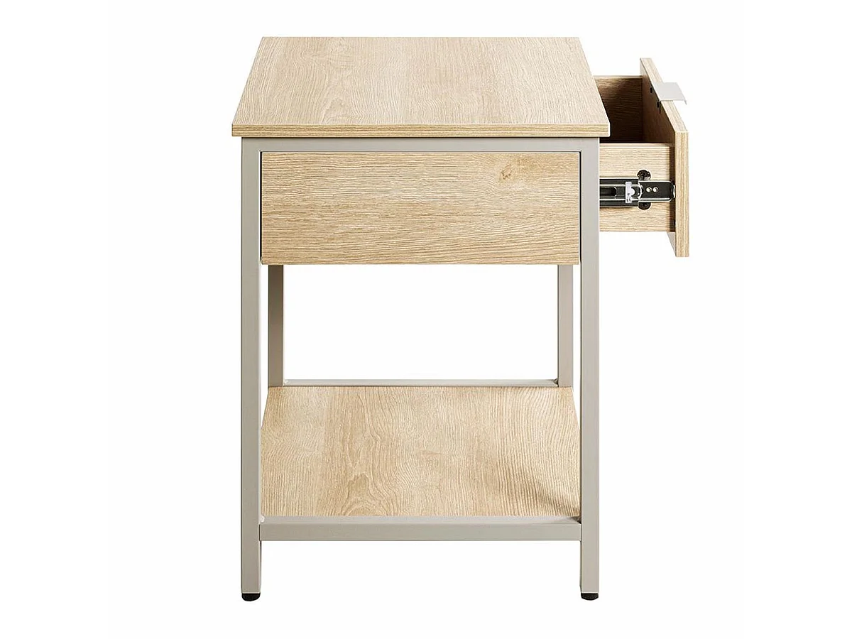Table de Chevet Avec Tiroir "Burga" 55cm Naturel & Gris