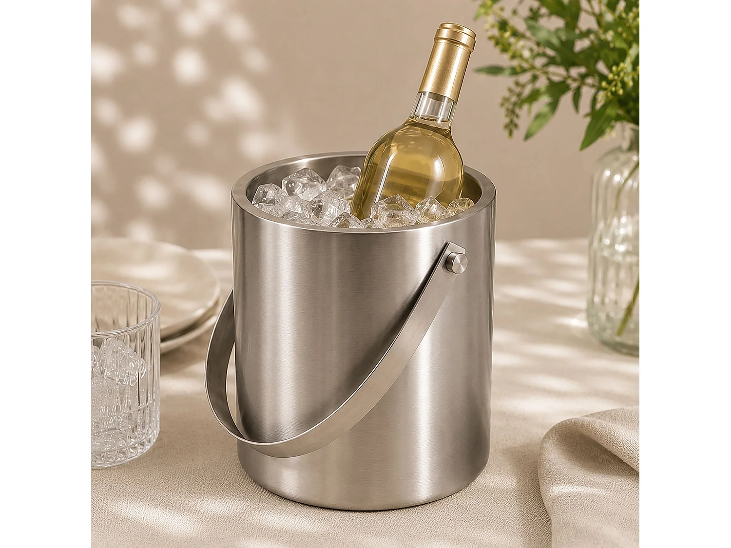 Novastyl - Seau à Glace 1.5l En Acier Inoxydable Double Paroi Avec Couvercle