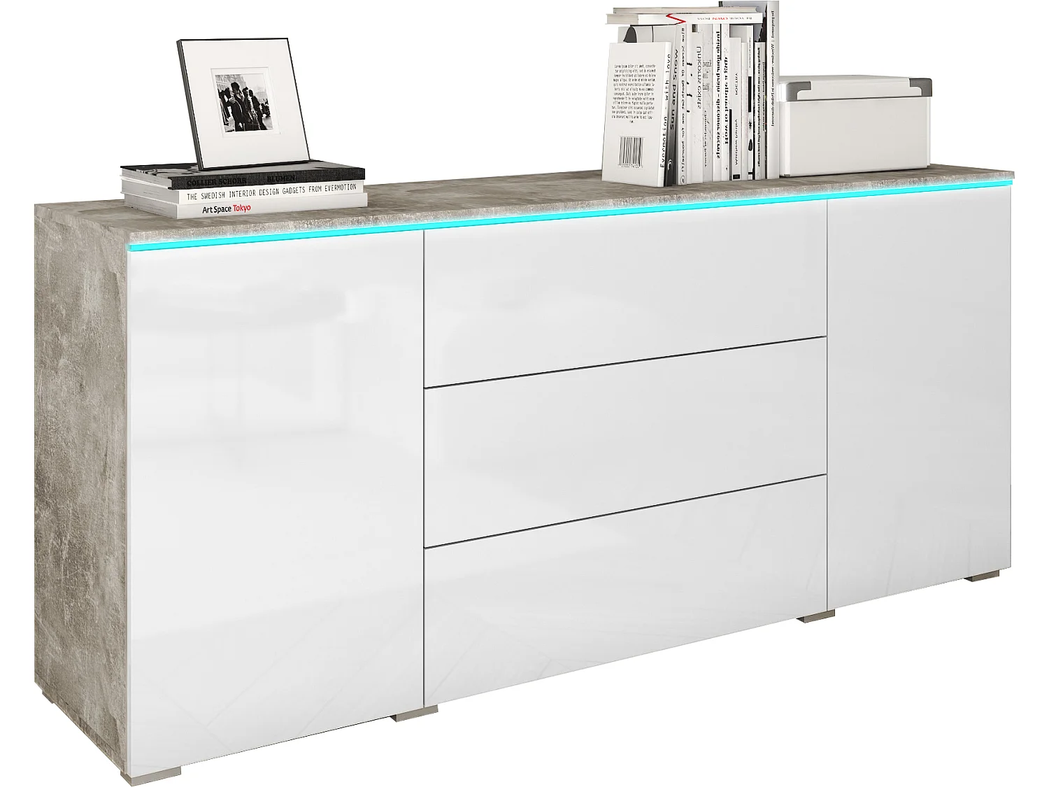 Commode MINIO go for it VEVE 150 cm, Béton Smart / Blanc brillant