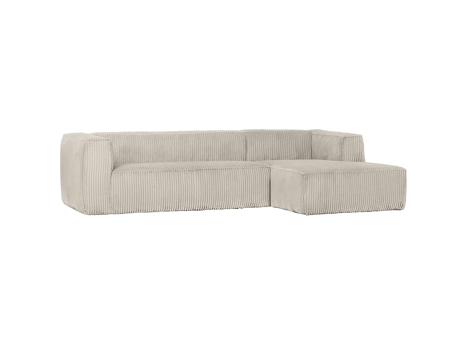 Canapé d'angle droit 4 places en tissu côtelé naturel clair BEAN