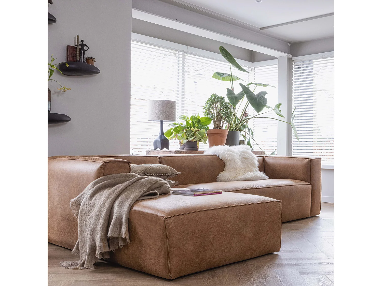 Canapé d'angle droit aspect cuir BEAN