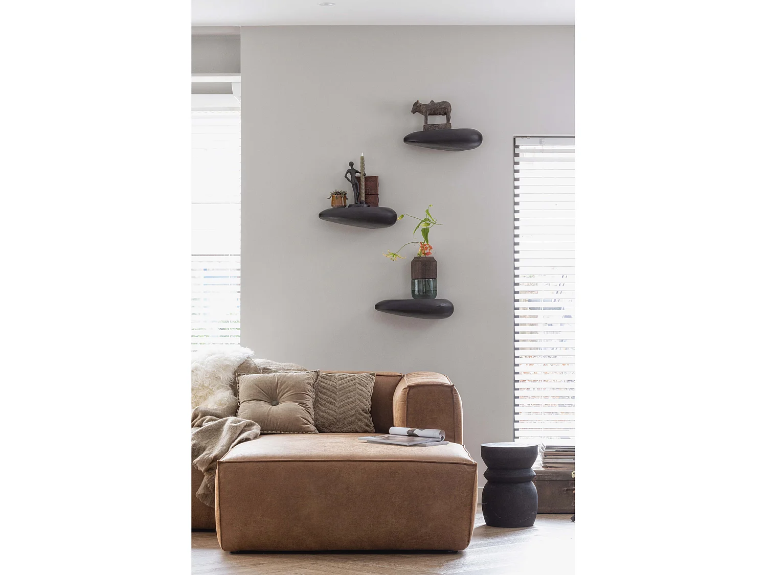 Canapé d'angle droit 4 places en cuir marron BEAN
