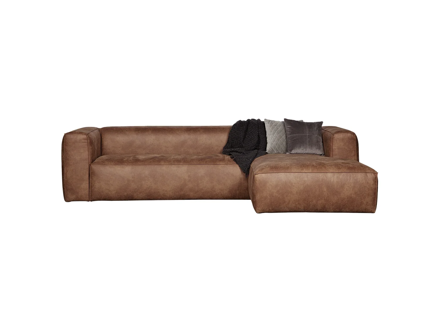 Canapé d'angle droit 4 places en cuir marron BEAN