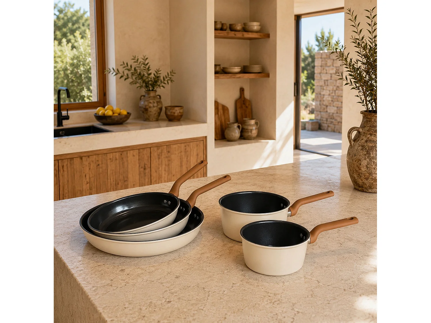 Menastyl - Lot 5 Pieces Praticook En Acier Carbone Beige