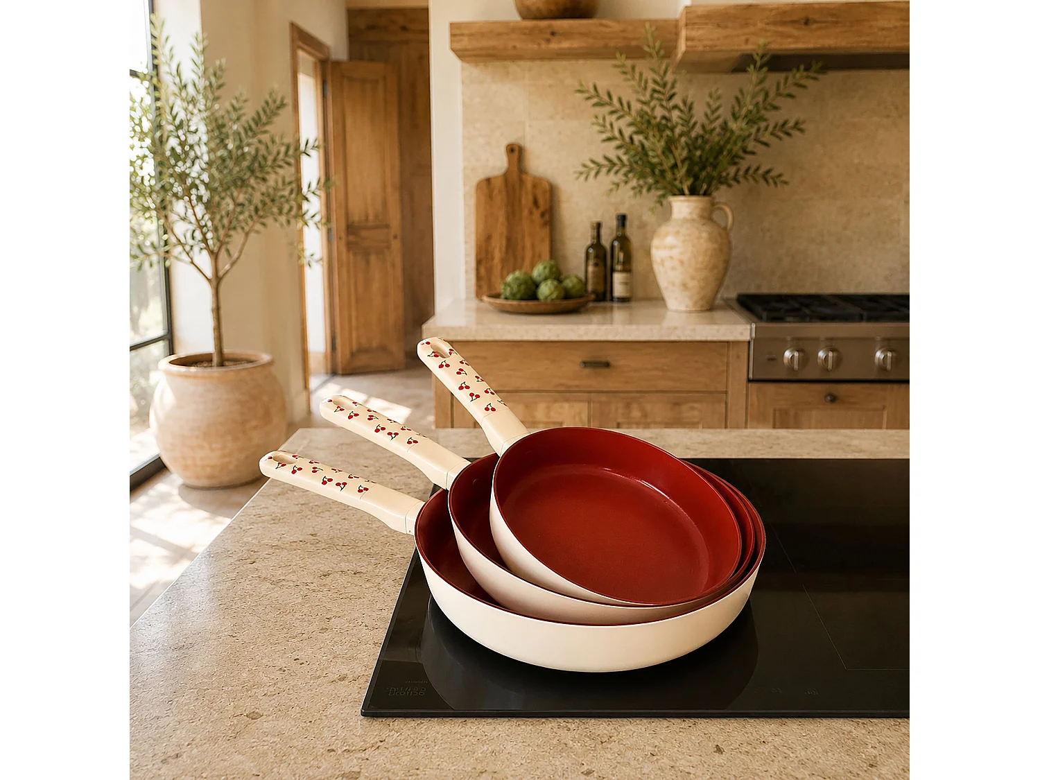 Menastyl - Lot 3 Poêles Cerise 20/24/28cm En Aluminium
