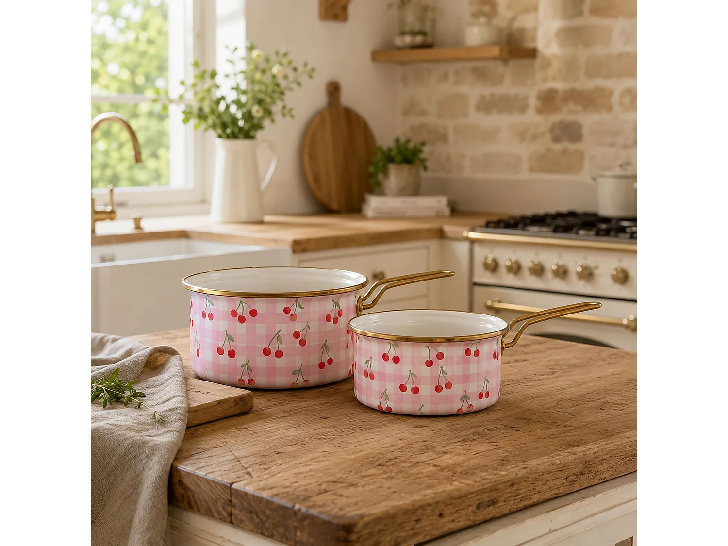 Menastyl - Lot 2casseroles Vichy Cerise 16/18cm En Acier émaillé