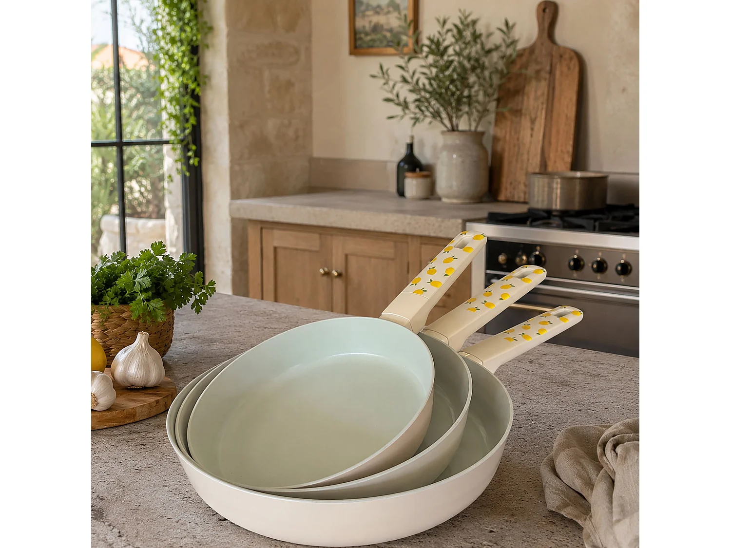 Menastyl - Lot 3 Poêles Citron 20/24/28cm En Aluminium