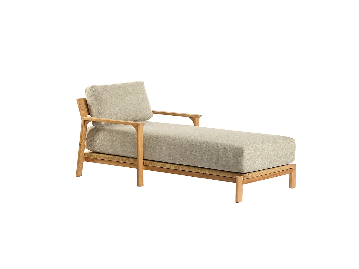 Lettino prendisole in teak con cuscini grigi melange