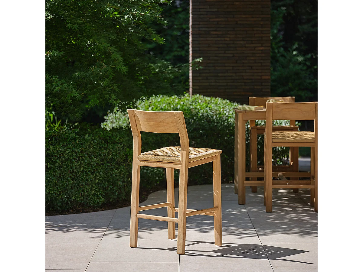 Sedia da bar da giardino in teak