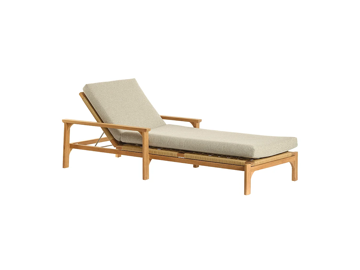 Lettino prendisole in teak con cuscini grigi melange