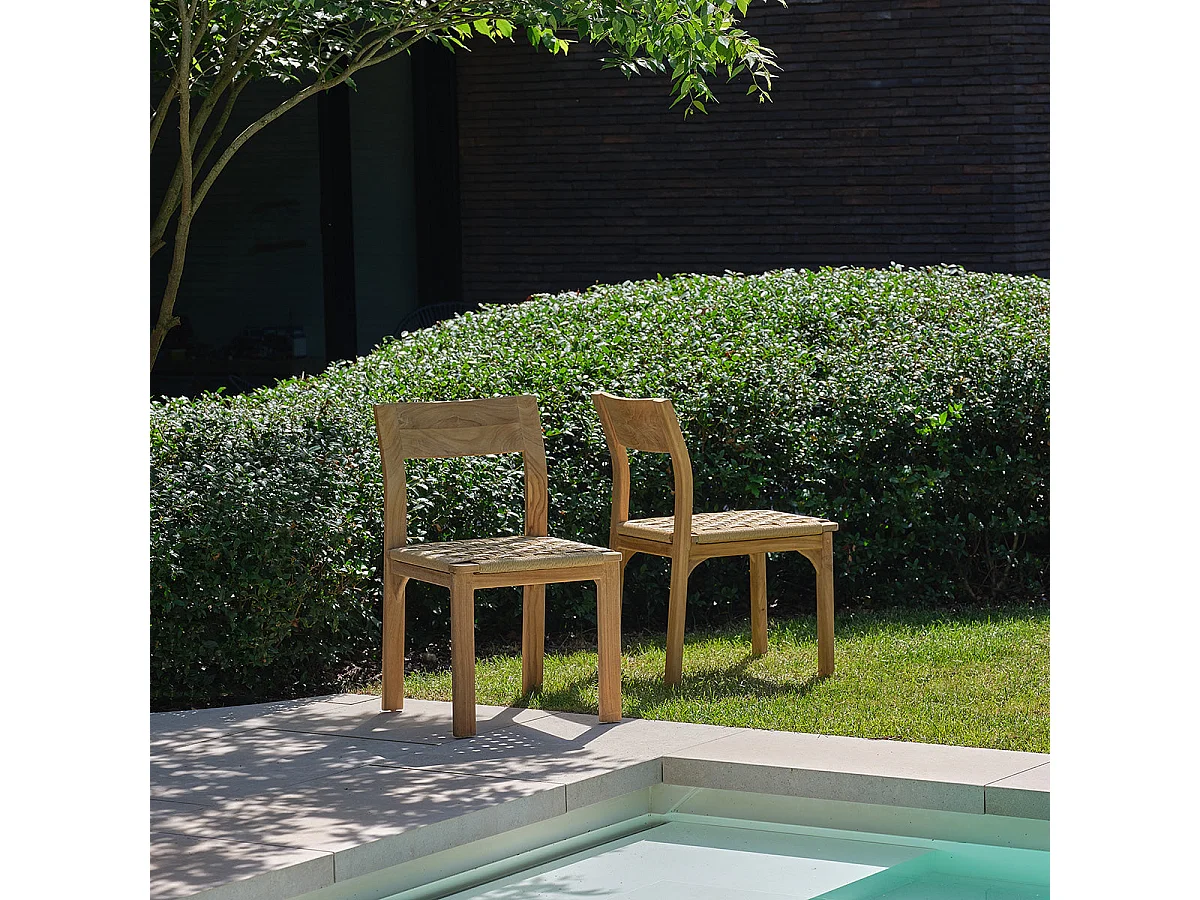 Lot de 2 chaises de jardin en teck et rotin