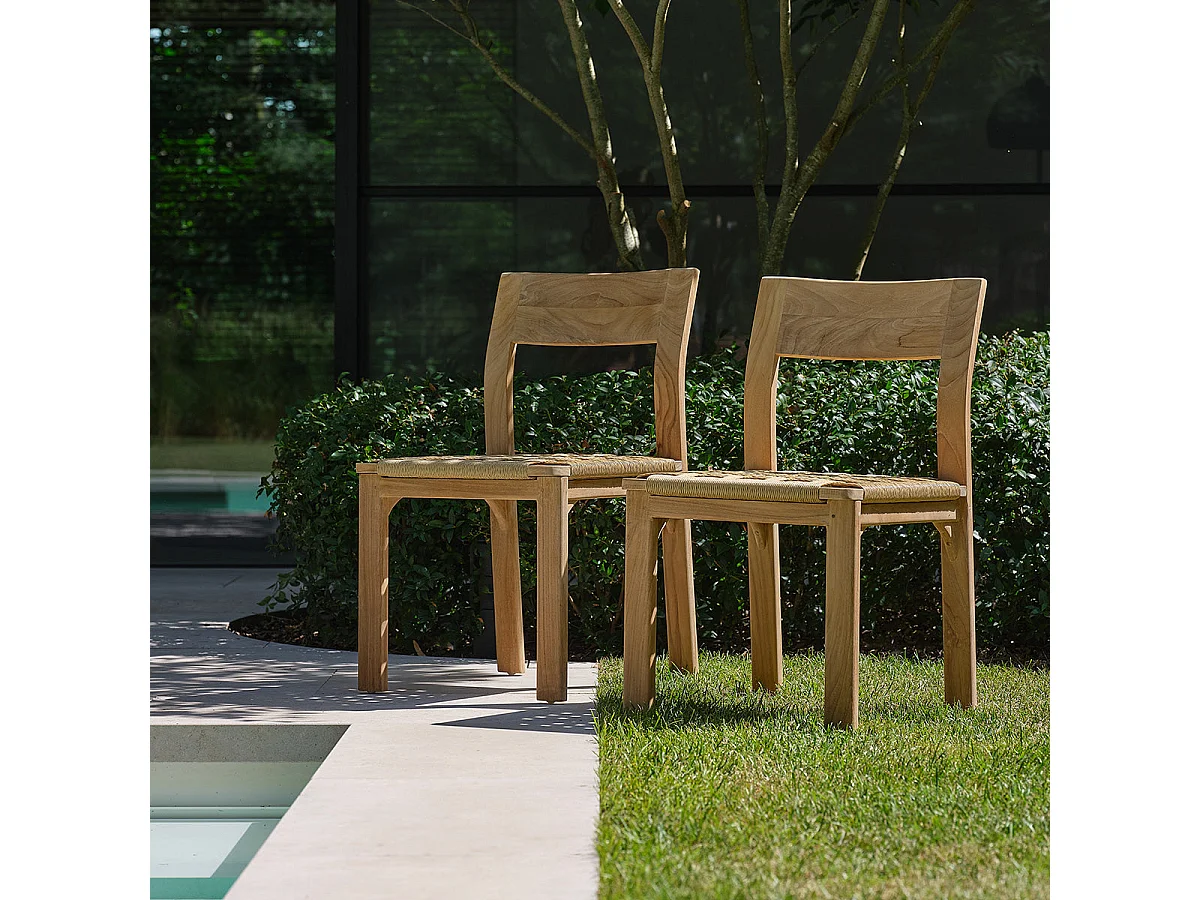 Lot de 2 chaises de jardin en teck et rotin
