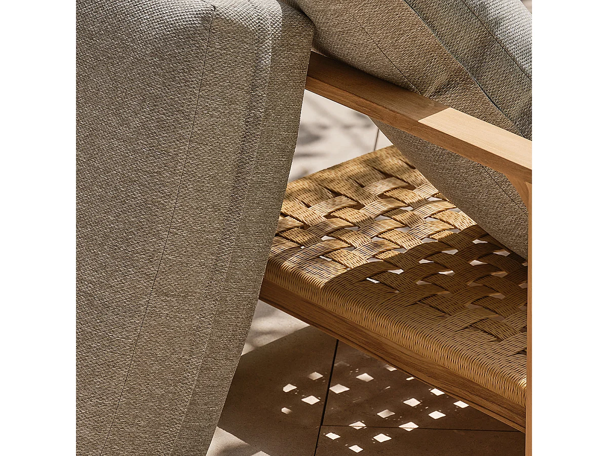 Poltrona da giardino in teak con cuscini grigi melange