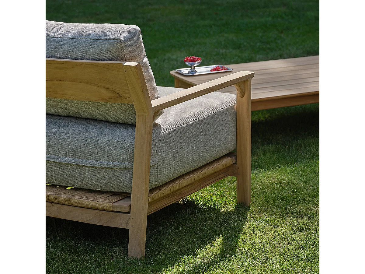 Poltrona da giardino in teak con cuscini grigi melange