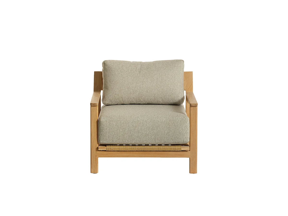 Fauteuil de jardin en teck avec coussins gris chiné