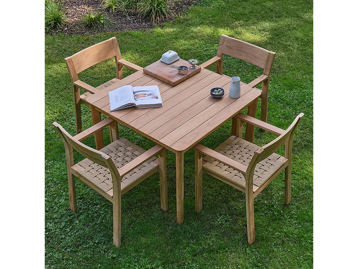 Salon de jardin en teck et rotin 4 personnes