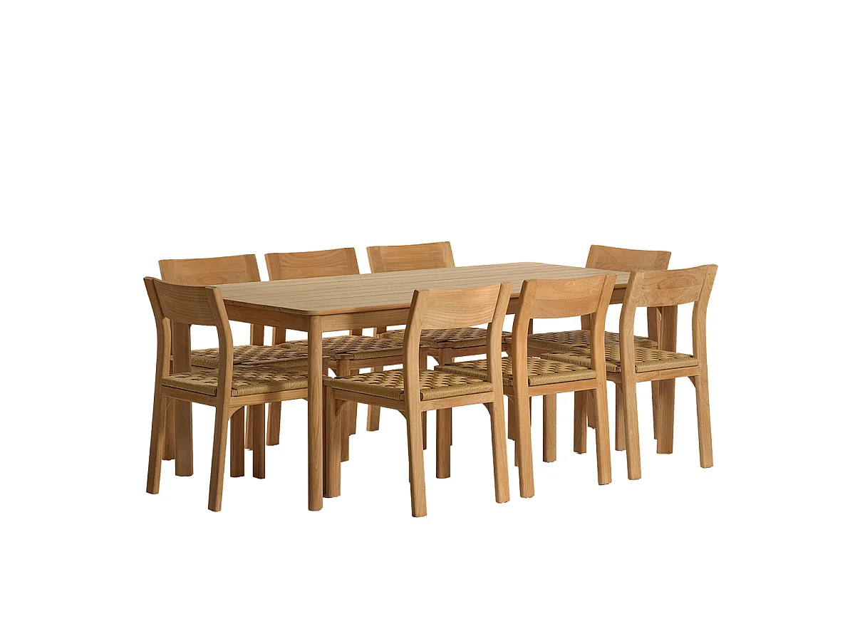Set da giardino in teak e rattan per 8 persone