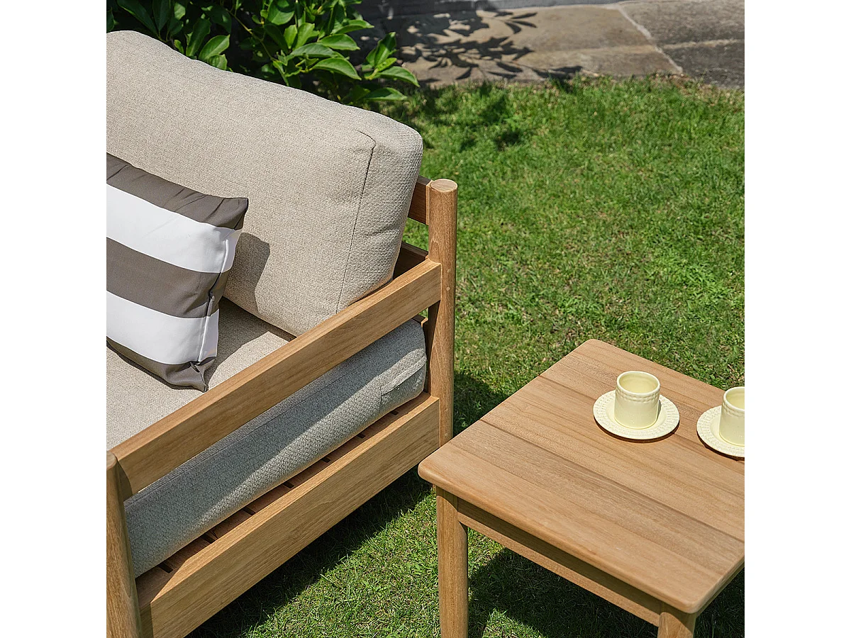 Salon de jardin bas en teck massif avec coussins 2 personnes