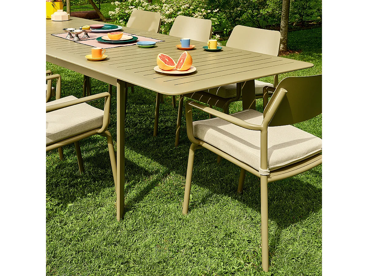 Set da giardino in alluminio color kaki per 6-10 persone