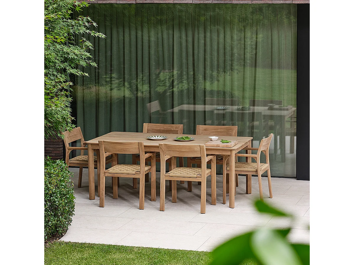 Salon de jardin en teck et rotin 6 personnes