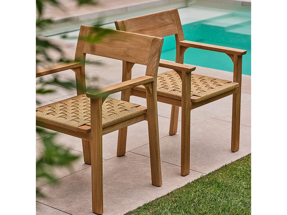 Set da giardino in teak e rattan per 6 persone