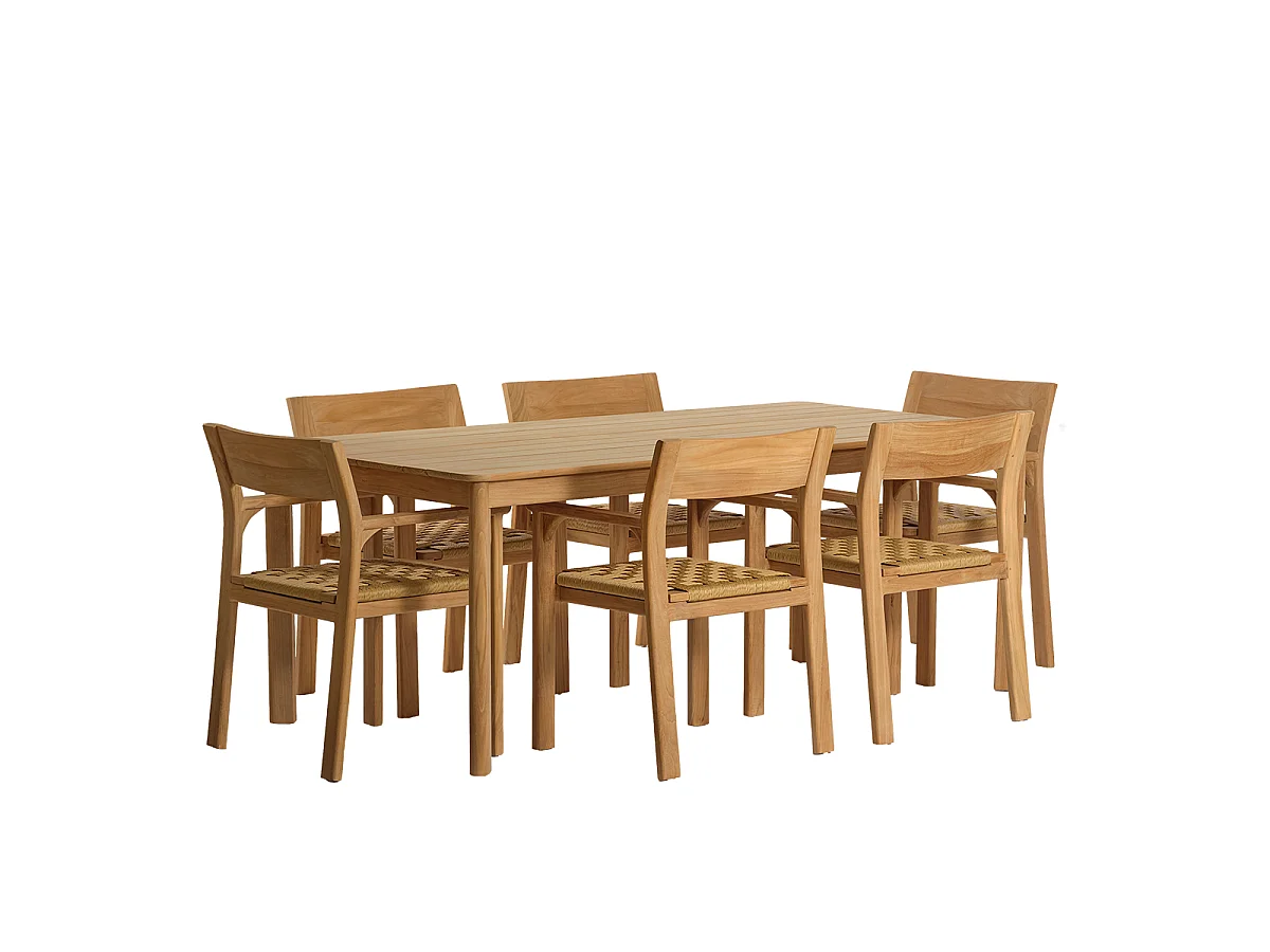 Set da giardino in teak e rattan per 6 persone