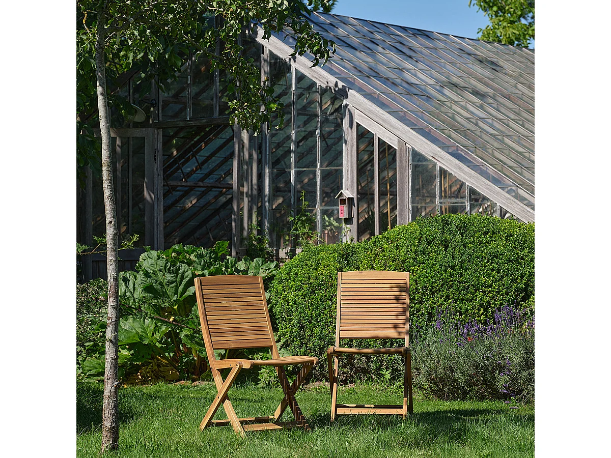 Set di 2 sedie da giardino pieghevoli in legno massello di acacia