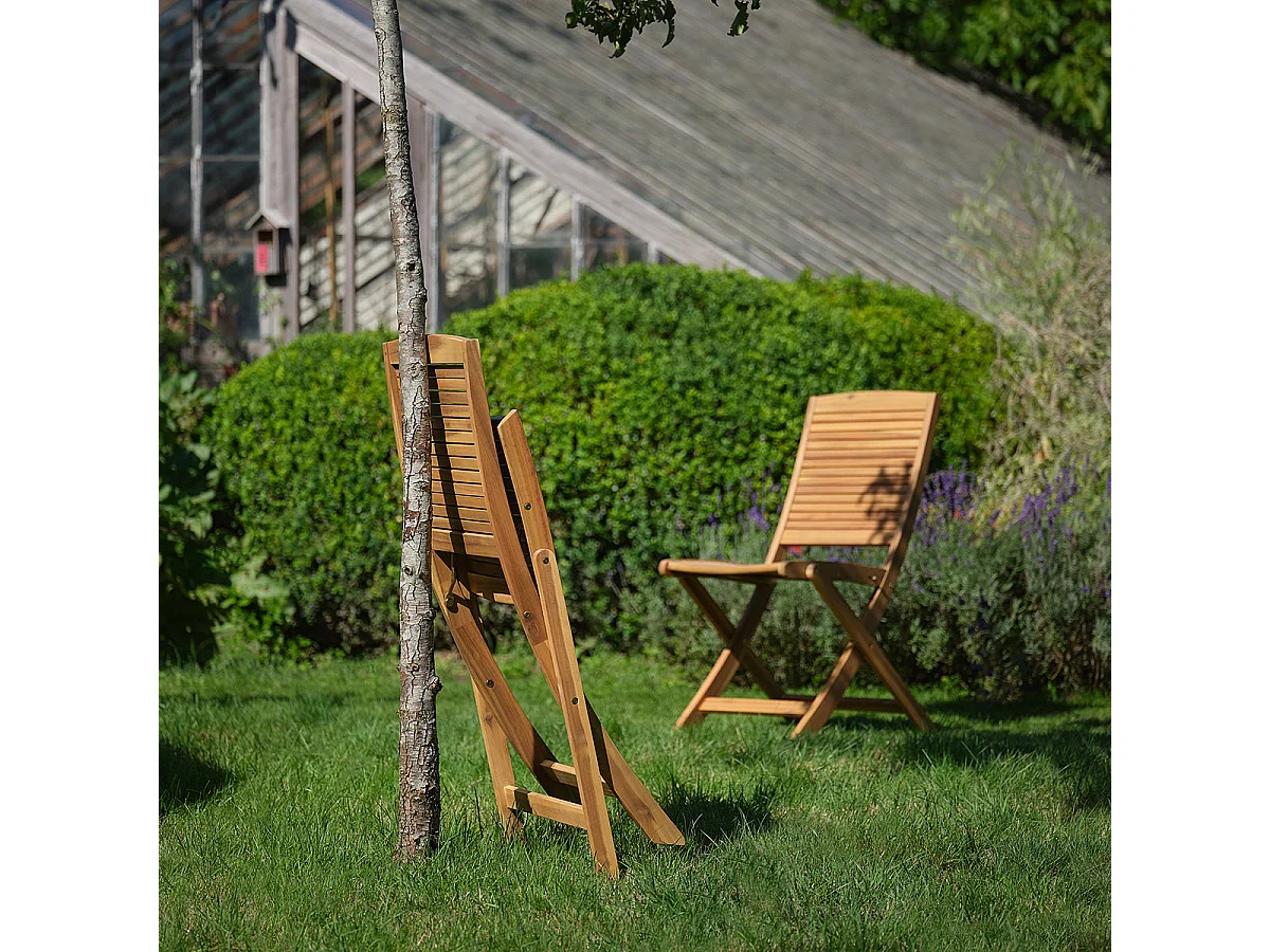 Set di 2 sedie da giardino pieghevoli in legno massello di acacia